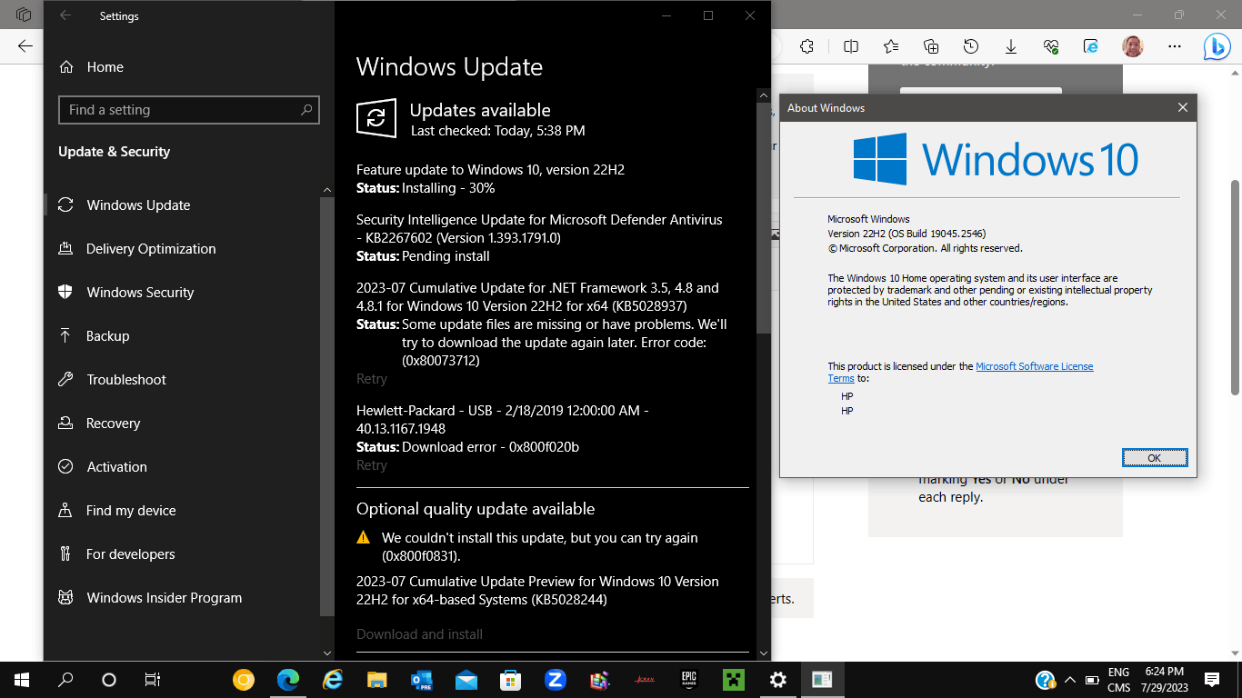 windows 10 version 22h2 keeps installing