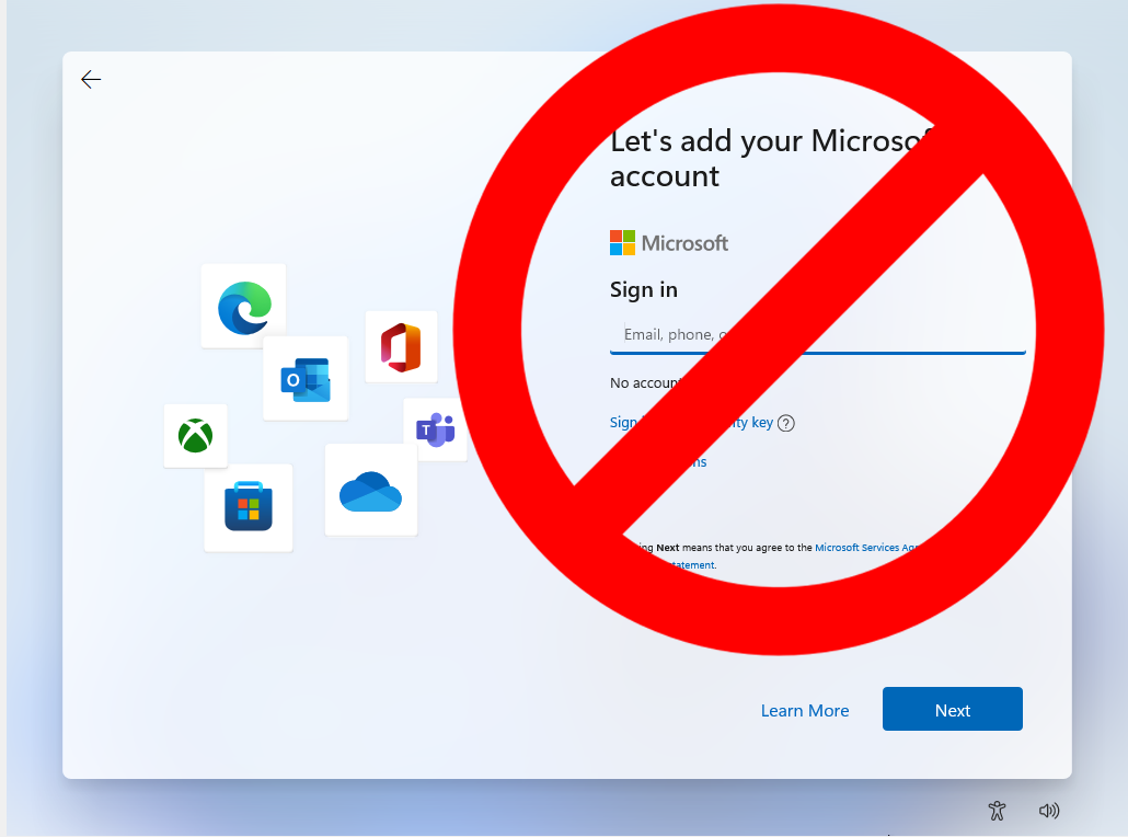 windows 11 install skip microsoft account