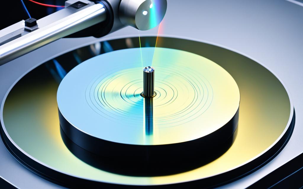 a computer is reading data from a rotating cd rom